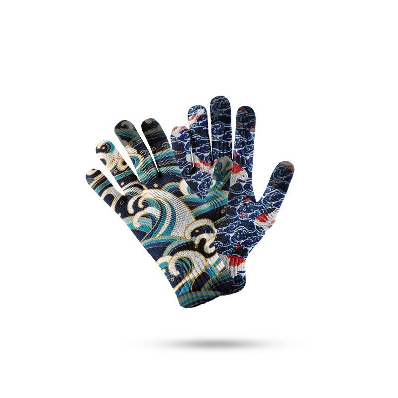 Styl japoński drukowane rękawiczki damskie wiosną i jesienią Stretch dzianiny rękawiczki 3D drukuj pełne palce kobiece rękawiczki do ekranu dotykowego