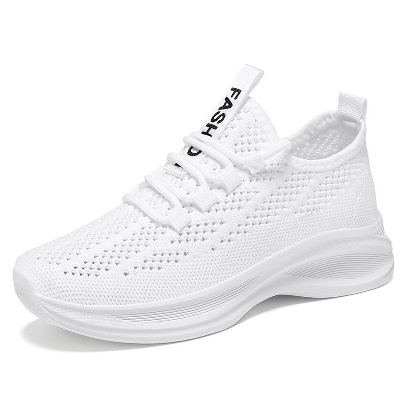 2024 Summer Fashion Single Shoes Knitted Mesh Shoes Breathable Soft Sole Running Shoes Student Fashion Little White Shoes