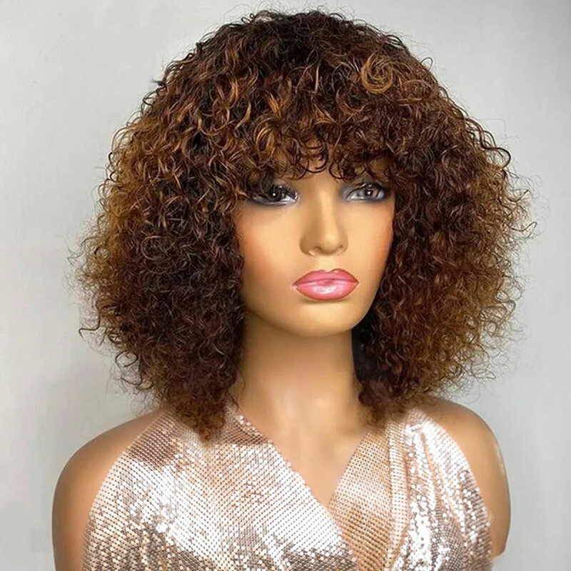 Jerry Curly Short Pixie Bob Cut parrucche per capelli umani con frangia parrucche ricci Remy per donne nere parrucca piena fatta a macchina # 1B 1B/99J
