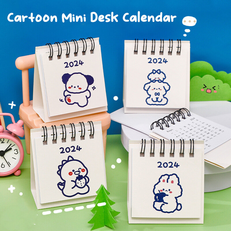 2024 anno semplice Ins calendario da tavolo piccolo studente Desktop simpatico cartone animato cane coniglio Mini nota Memo calendario studio ufficio calendario