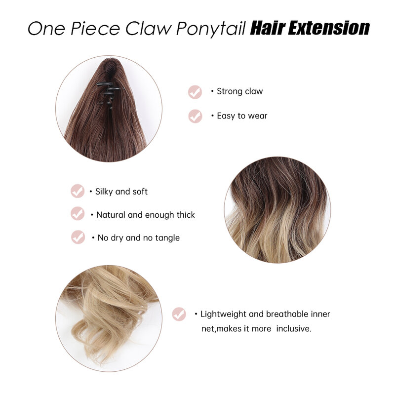 14/16/22inch Long Wavy Ponytail Hair Synthetic Wig for Women Pony Tail Hair Extensions Wrap Around Pony Hairpiece Heat Resistant