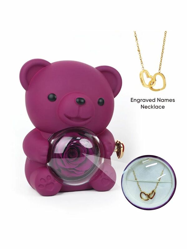Collana con nome inciso a cuore Eternal Rose Flower Hug Bear confezione regalo per la festa della mamma mamma regalo 2024 accessori romantici di lusso