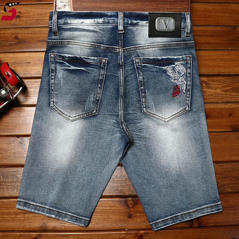 Jeans-Shorts im chinesischen Stil für Herren Street Fashion und schöne, trend ige, schmal geschnittene Retro-High-End-Stretch-Biker shorts