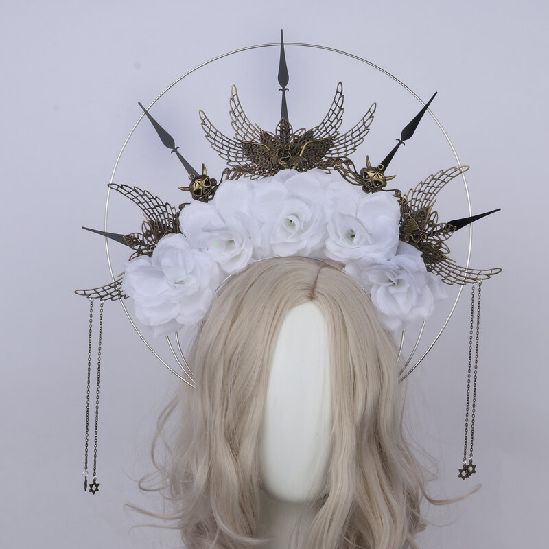 Punk a spillo corona copricapo gotico Lolita regina dea Cosplay barocco fiore di rosa Halo fascia drago teschio accessori per capelli