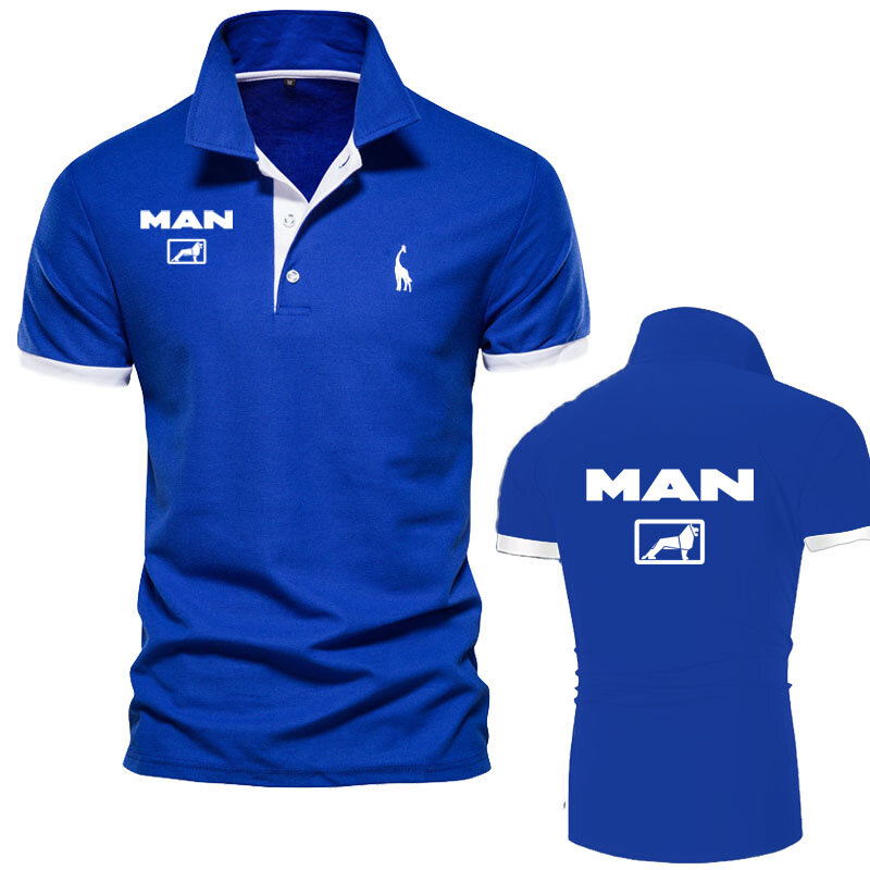 Мужская рубашка-поло с принтом грузовика, новая спортивная быстросохнущая дышащая хлопковая рубашка-поло, деловые повседневные шорты с рукавом, 2024