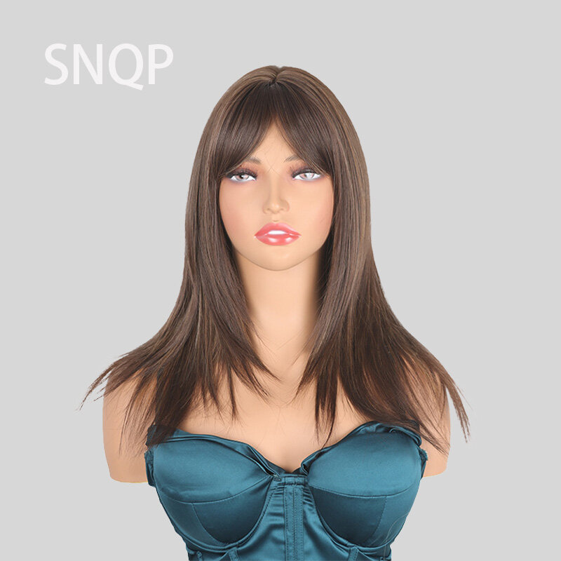 SNQP Wig rambut lurus panjang 50cm, Wig rambut tampak alami untuk pesta Cosplay harian wanita tahan panas