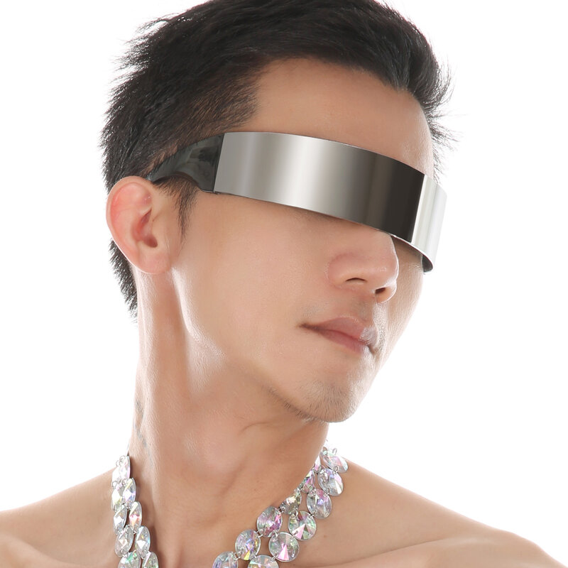 インテリジェメンモードサイバーパンク男性用アイマスクレンズゴーグル、セクシーなリムレスメガネ、パーティー雰囲気、サイバーパンク、未来的、ヒップホップ