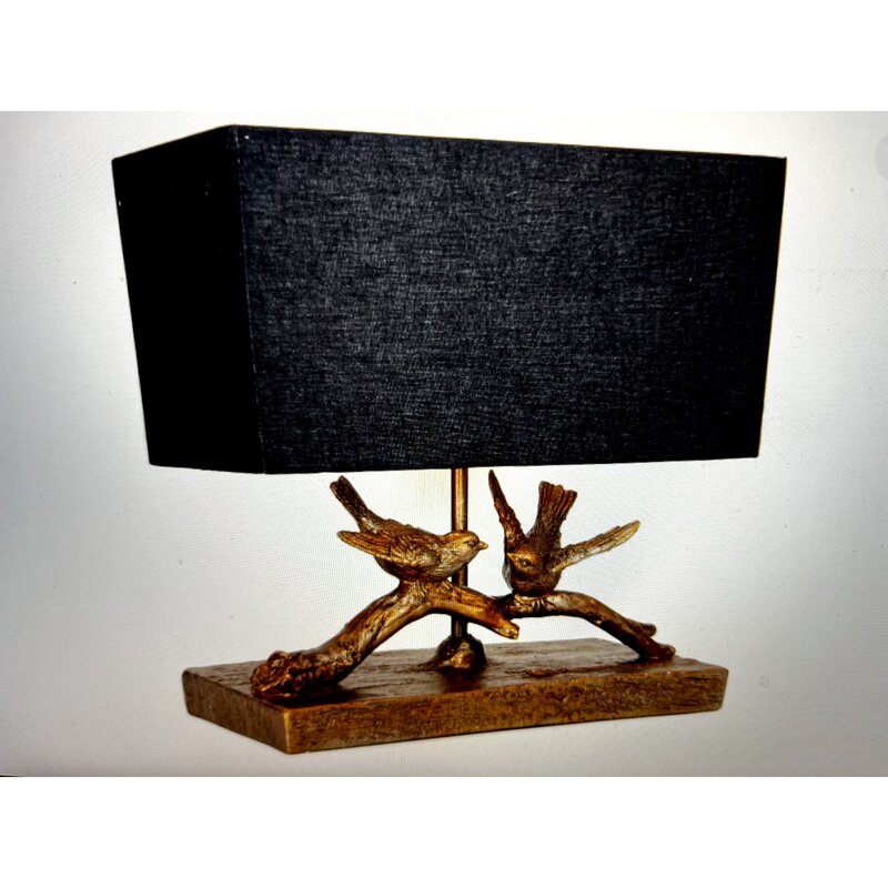 Creative co op-Lampe de bureau Rustic Birds On Blank, abat-jour doré et en lin noir, EC0187