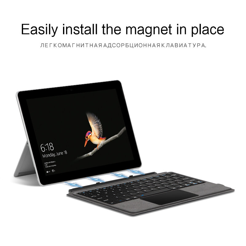 Teclado inalámbrico recargable con Bluetooth para Microsoft Surface Go 1, 2, 3, 10,1 pulgadas, tableta 10,5, sin retroiluminación, con panel táctil