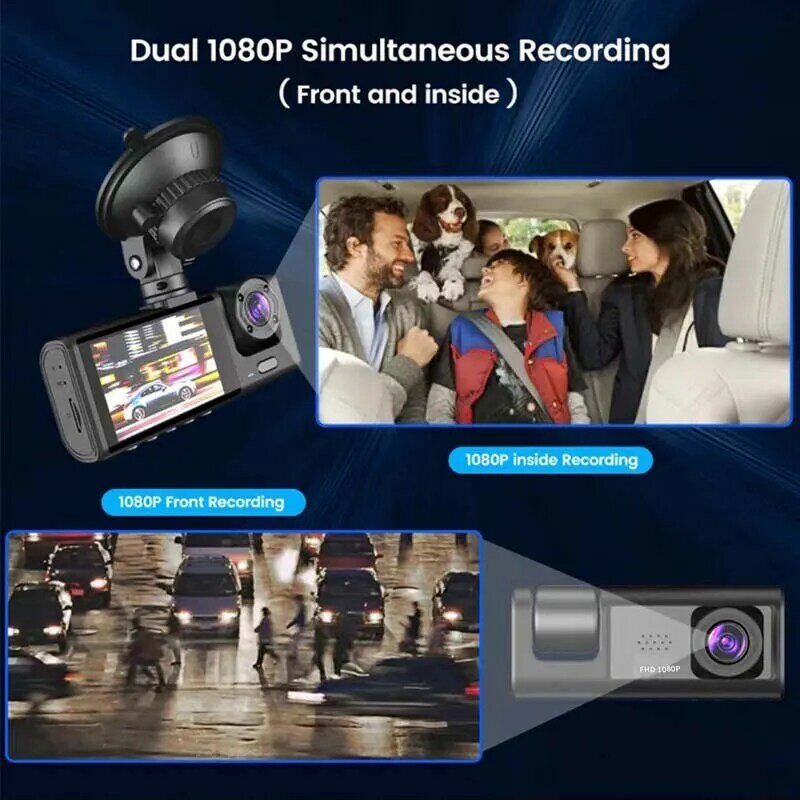 Dashcam Met Nachtzichtlus Opname En 2 "Ips Scherm 1080P 3 Camera