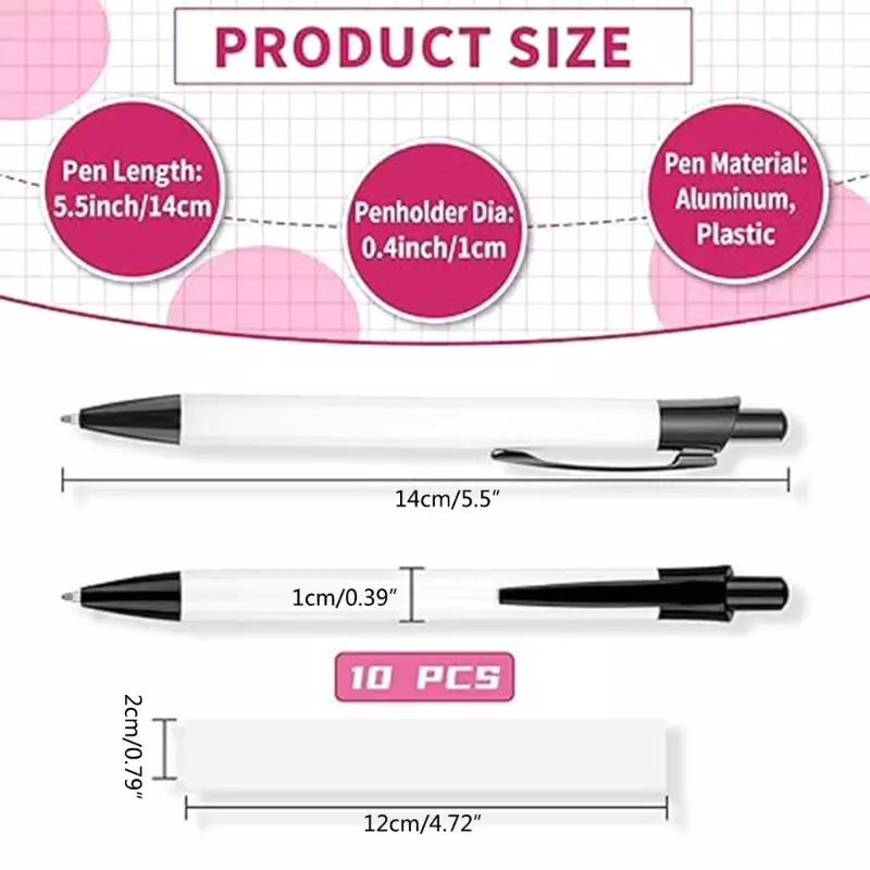 قلم حبر جاف قابل للسحب بأغشية انكماشية ، أقلام تسامي ، أقلام كتابة فارغة ، مجموعة نقل الحرارة ، 10 +