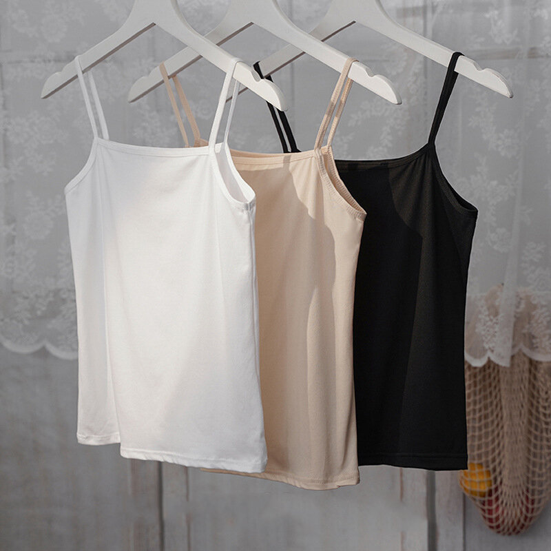 ลดกระหน่ำ!เสื้อครอปมิโซลสำหรับผู้หญิงใส่ฤดูร้อนเสื้อครอปแขนกุดสายเดี่ยวสีดำสีขาว