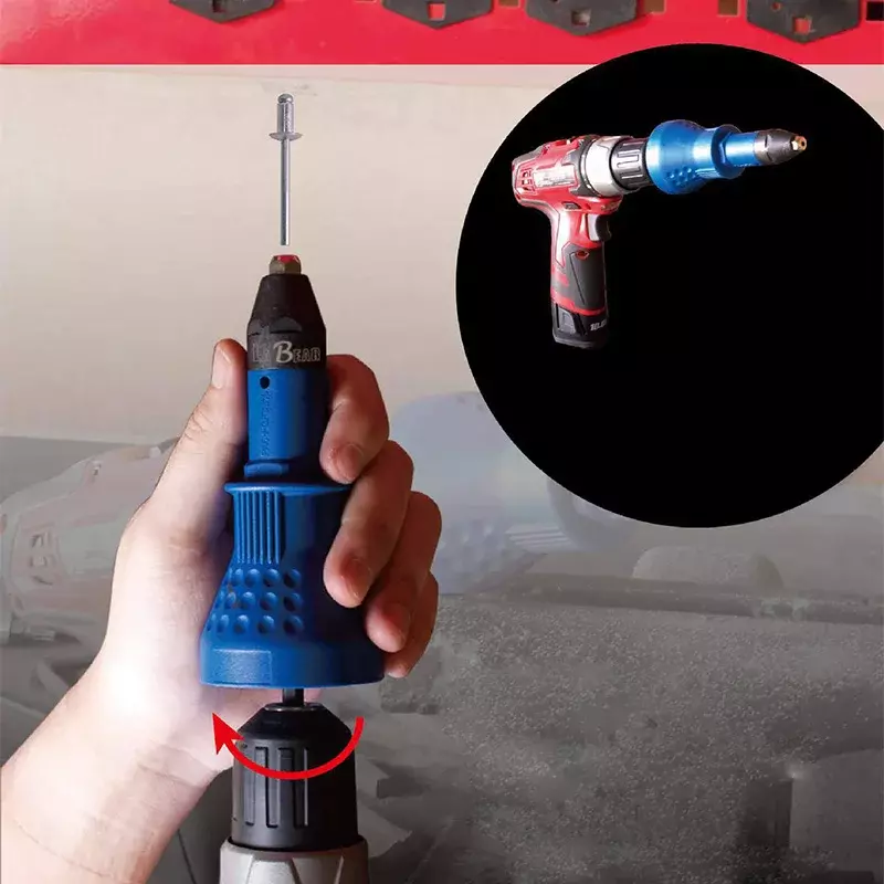Multifuncional elétrico Rivet Nut Gun Pull Drill, Riveting Machine, adaptador de conversão para ferramenta sem fio Rivet Nozzle, Nail Gun