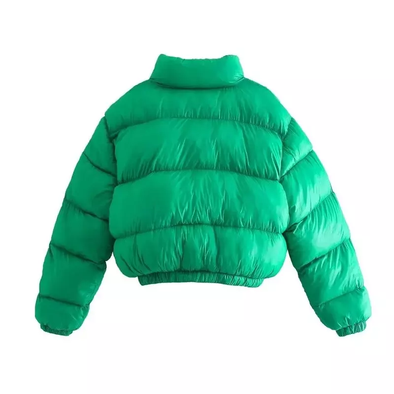 Damska stójka krótka kurtka moda jesień/zima luźna, wysoka zielona bawełna kurtka ciepła All-match krótka bawełniana kurtka