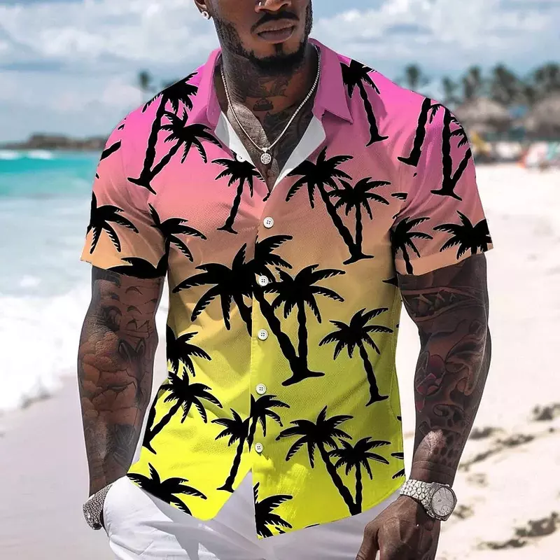 Мужская гавайская рубашка с коротким рукавом, удобная мягкая ткань, 3D Рисунок кокосового дерева, стандартная одежда, повседневная, Новинка