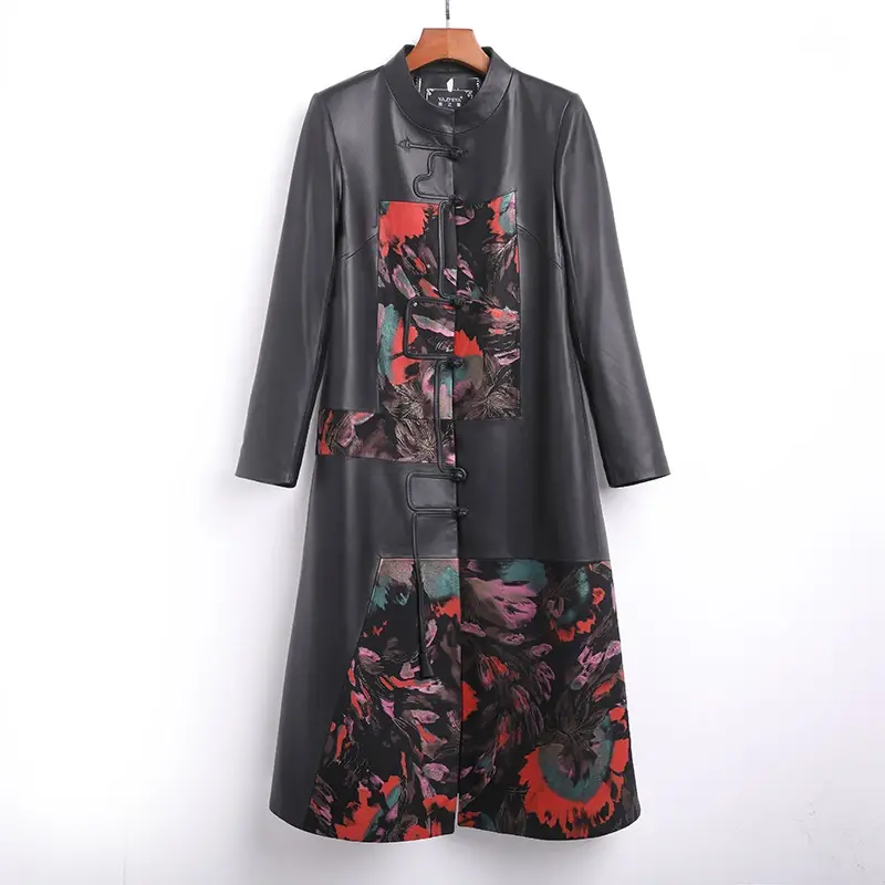 Jaqueta de couro feminina primavera outono genuína pele carneiro casacos de couro roupas femininas couro genuíno trench coat zm598