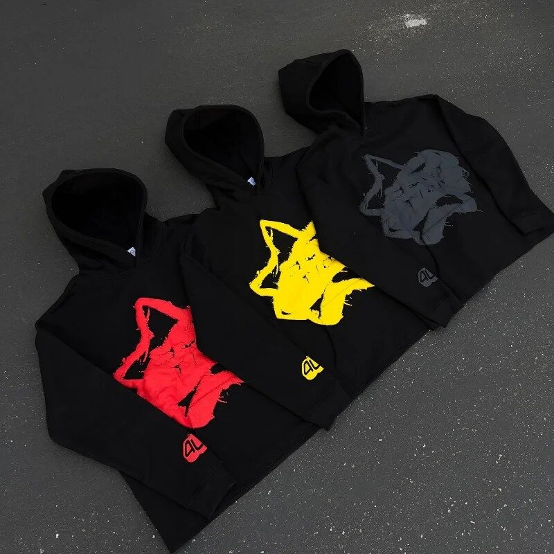 Harajuku style loose hoodie personalized print hiphop versatile streetwear long-sleeved pullover sweatshirt oversized hoodie top