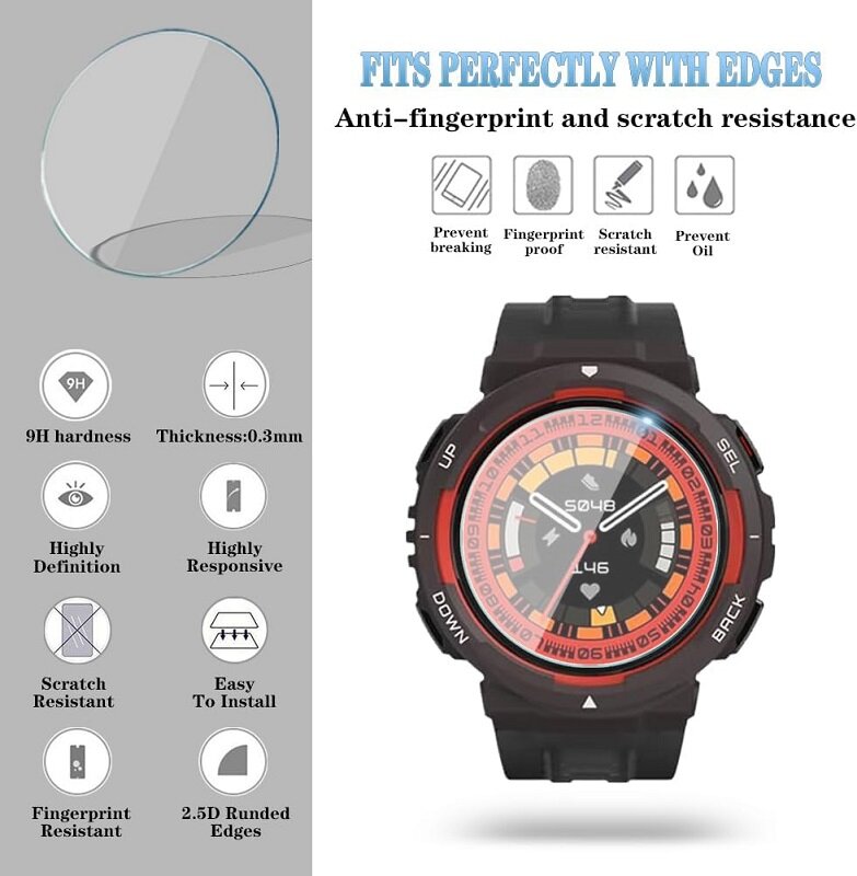 Protector de pantalla para reloj inteligente Amazfit, cristal templado antiarañazos, HD, película protectora transparente, 5 piezas