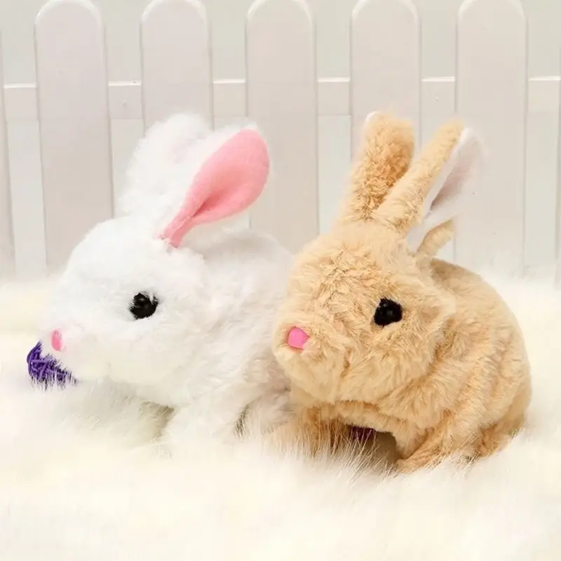 Elektroniczna zabawka pluszowy królik Robot króliczek chodzący skaczący do biegania zwierzę potrząsają uszami śliczne elektryczne zwierzątko na prezenty urodzinowe dla dzieci
