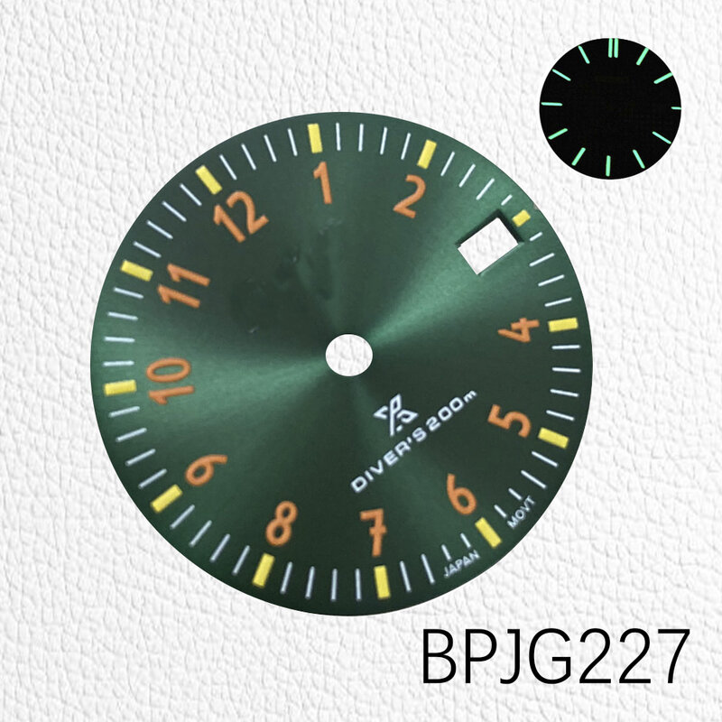 Contato Serviço Primeiro!!! Green Glow Dial com números Glow, acessórios personalizados para relógios, NH35, S ko Mod, 28.5mm