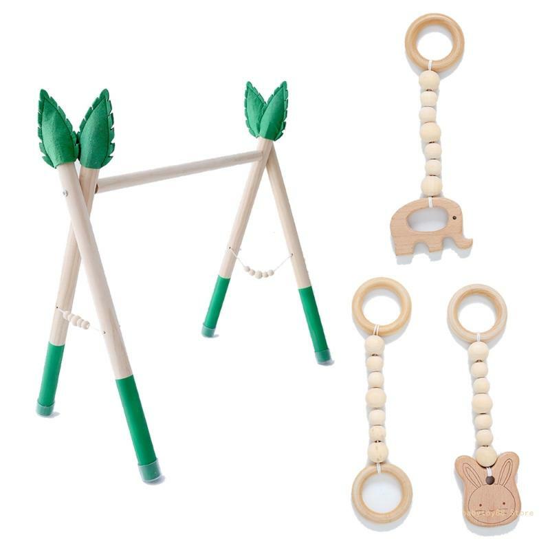 Y4UD Cartoon Baby drewniana rama do ćwiczeń na siłowni stojak wiszący wisiorek zabawka grzechotka dla niemowląt