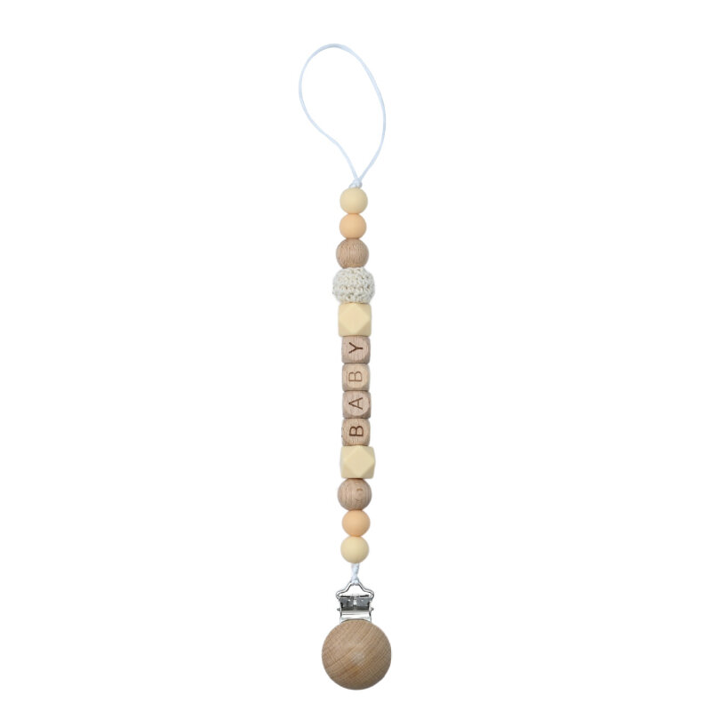 Nome personalizzato Clip per ciuccio perline in Silicone supporto fittizio per perline per catena per bambini catene per succhietto Clip in legno giocattolo da masticare per la dentizione