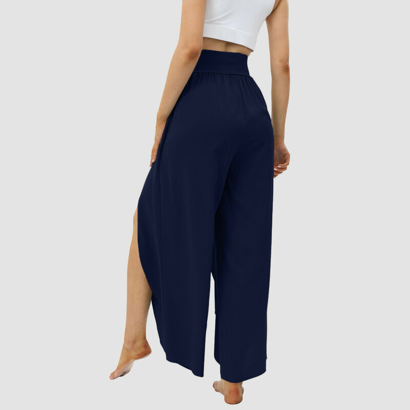 Pantalones de falda de pierna ancha para mujer, pantalones Palazzo de cintura alta, pantalones de playa de tendencia entrecruzada, pantalones elegantes de talla grande, verano, nuevo