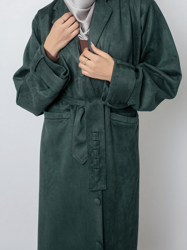 Abaya Coat for Women 2 Piece Open Cardigan Muslim Turkey Set with Lapel Collar Kimono Hijab Suede Abaya Outerwear