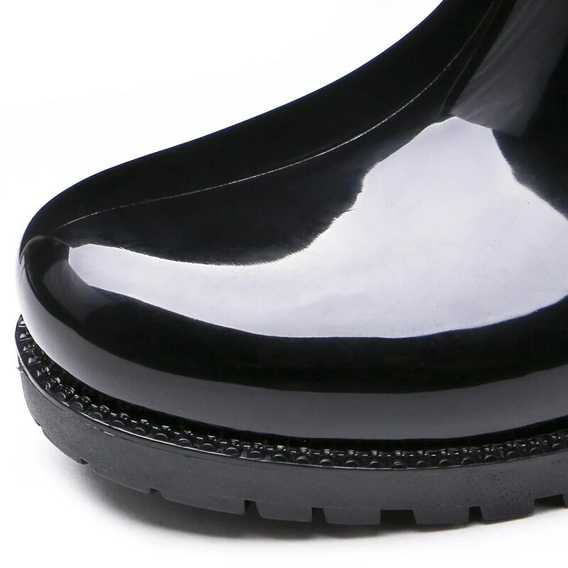 Rouroliu Sepatu Bot Hujan Patchwork Karet Wanita Sepatu Bot Hujan Bulu Hangat Di Atas Lutut Hak Persegi Sepatu Air Wanita TR219
