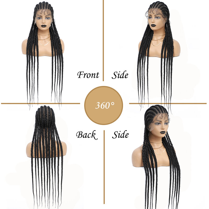 36'' Full Lace Front Knotless Box Braided Wig Long Box Braids 360 Full Lace Wig Ombre Synthetic Braided Box Braid Wigs for Women