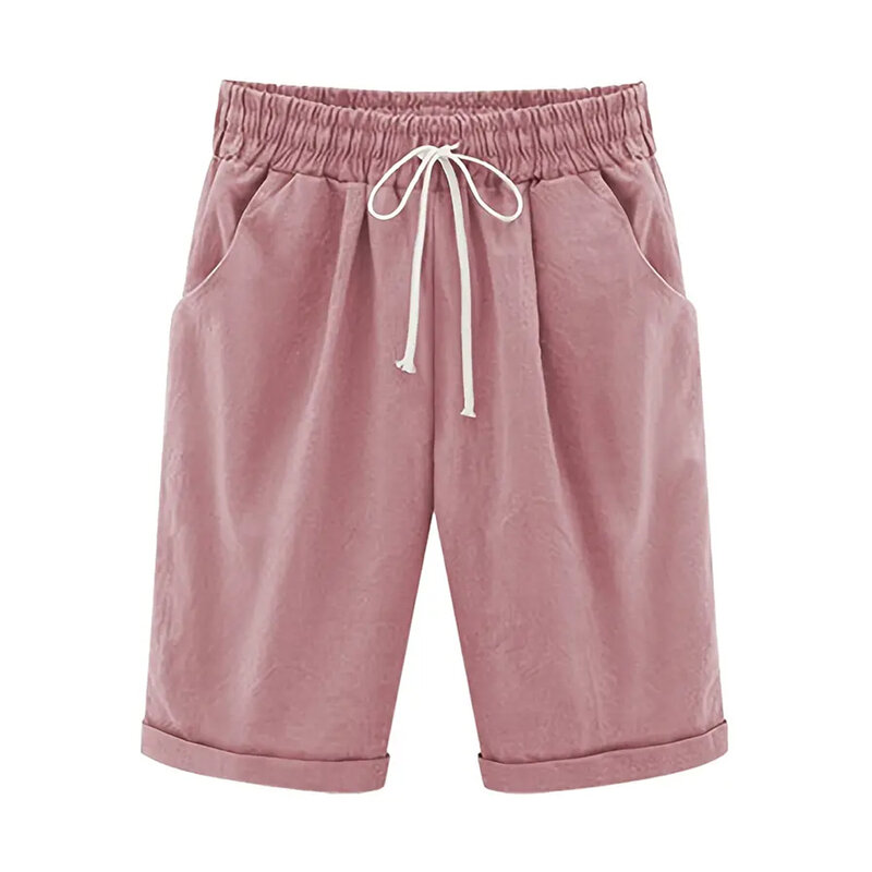 Sommers horts dünne Oberbekleidung mittlere Hose große Größe hohe Taille Kordel zug Damen leicht elastische einfarbige Casual Shorts
