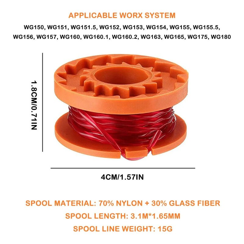 Trimmer Spool Line for Worx Replacement Grass Trimmer Line Spool Set For Worx Weed Eater 10FT/ 3.1M Weed Eater Edger Line String