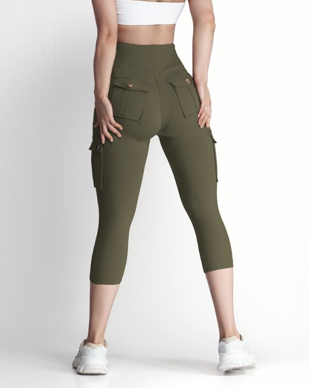 Pantalones deportivos elásticos para mujer, mallas deportivas con diseño de bolsillo, cintura alta, Color sólido, 2024