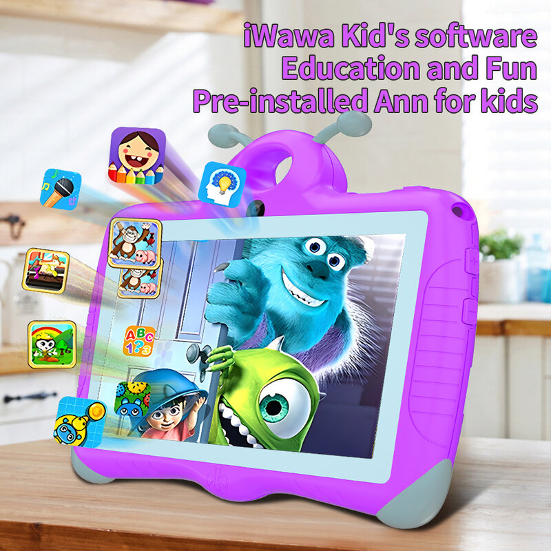 BDF-Tableta de 7 pulgadas para niños, sistema operativo Android 12, 4GB y 64GB, WiFi, Bluetooth, Software educativo instalado, WiFi 5G, batería de 4000mAh