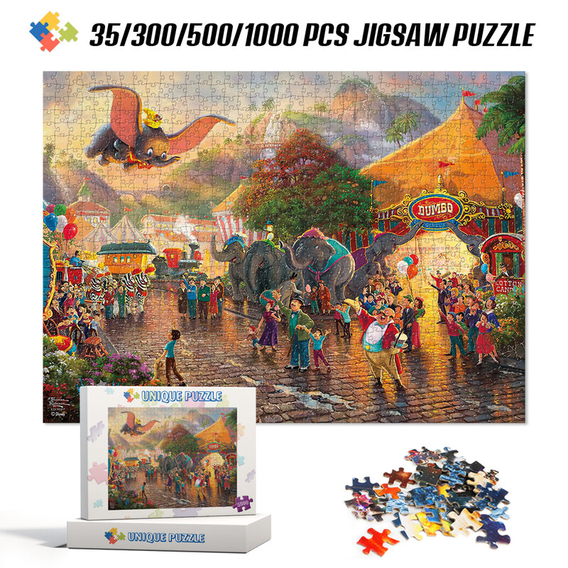Teka-teki Jigsaw Disney 1000 Buah Mainan Pendidikan untuk Dewasa 35/300/500 Mainan Anak-anak Dumbo Hadiah Teka-teki Kardus Anime Untuk Keluarga