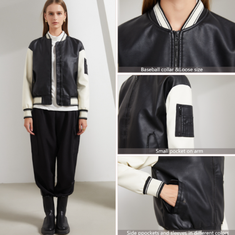 Jaket kulit perca bergaya Rusia untuk wanita, jaket bisbol kasual longgar modis musim semi musim gugur untuk wanita