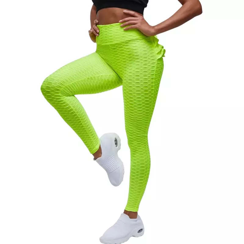 Jacquard Bubble Yoga Pants para Mulheres, Ruffle, Cintura Alta, Hip Lifting, Calças Esportivas Fitness, Slim Fit, Sexy, Ciclismo, Leggings de Corrida