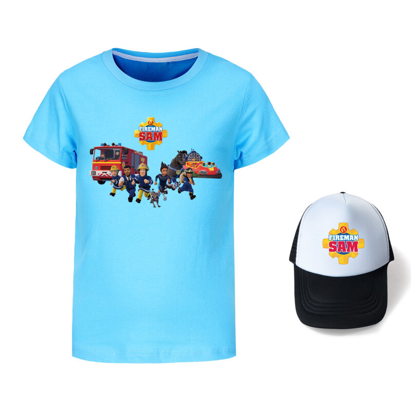 Pompiere SAM T Shirt bambini 2024 vestiti estivi ragazzi Cartoon Fire Fighter T-Shirt e cappello da sole 2 pezzi vestito Toddler Girls Top manica corta