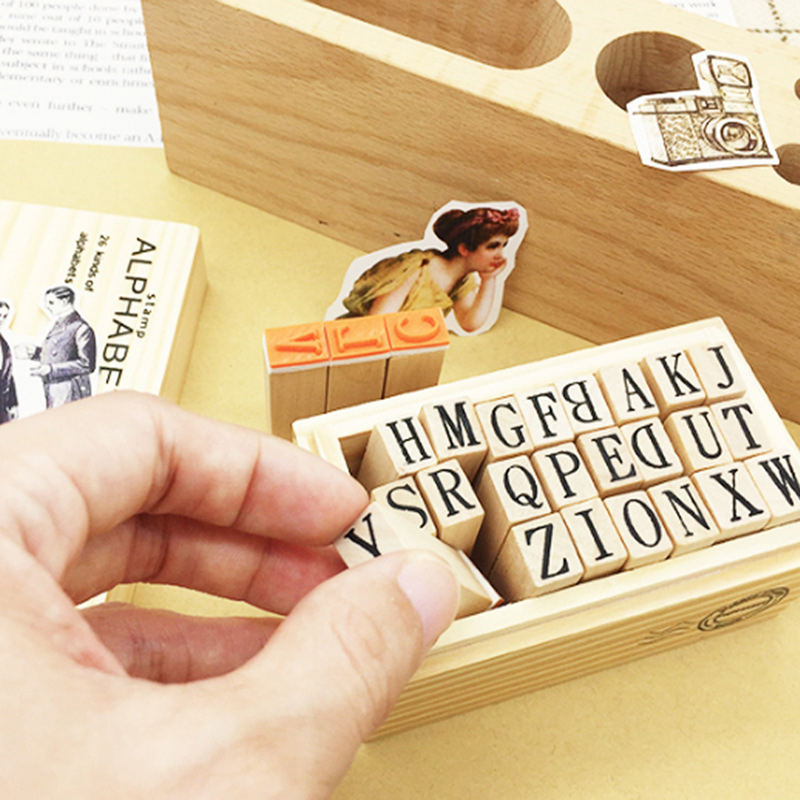Timbri ABC in legno 26 pezzi stampatrici per lettere lettere timbri in gomma montati su legno per realizzare Scrapbooking di artigianato fai da te
