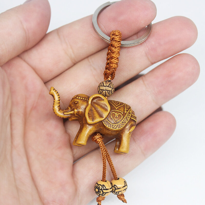 코끼리 동물 열쇠 고리 펜던트 키 체인, 복숭아 나무 거북이 말 조각 재물 행운의 여성 가방 폼폼 매력 홈 열쇠 고리