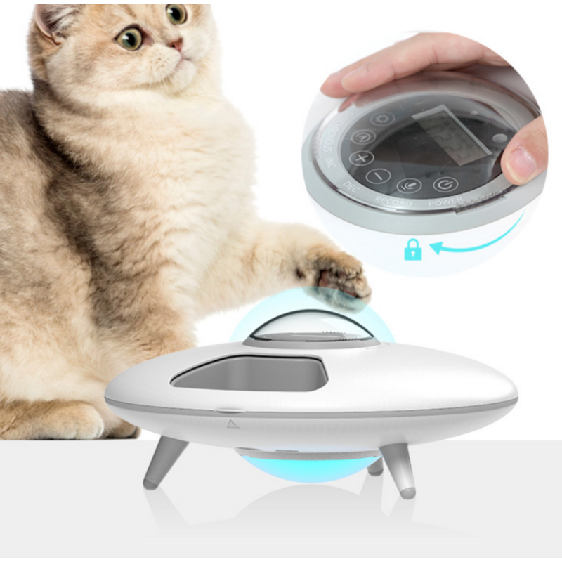 Pengumpan otomatis 6 makanan untuk kucing dan anjing baskom makan swalayan cerdas dengan fungsi perekaman Dispenser makanan
