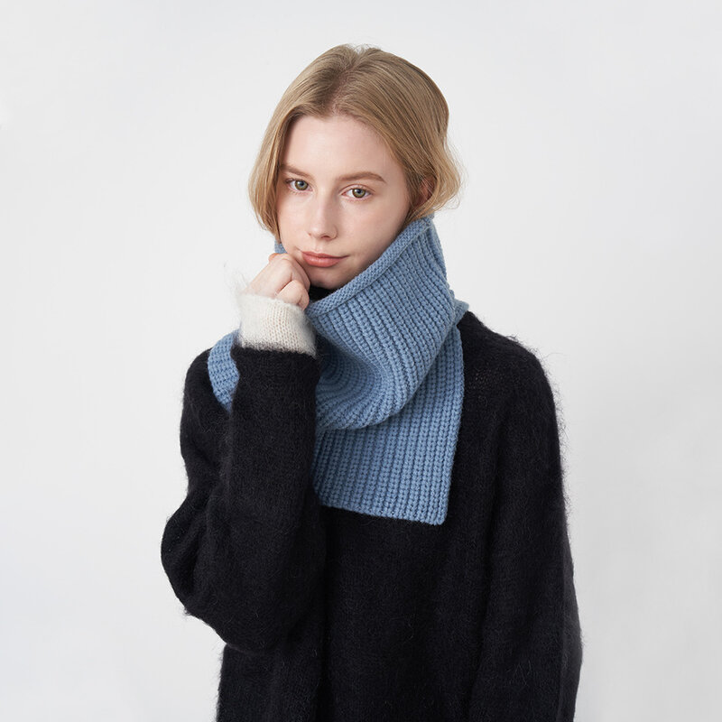 Autumn And Winter Solid Color Knitted Neckerchief Wear Open Warm Pile Collar Windproof Neck Scarf