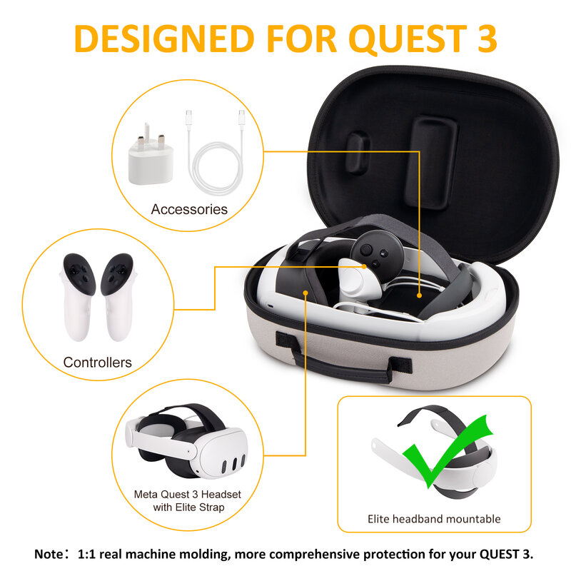 Meta Quest 3 헤드셋 컨트롤러용 여행 운반 케이스, EVA 하드 쉘 보관 가방, Meta Quest3 VR 액세서리용 메쉬 포함, 신제품