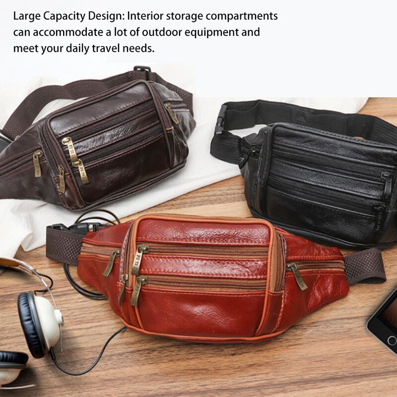 Leather Chest Fashionable Waist Bags Men s Fanny Pack Multi-pocket Red