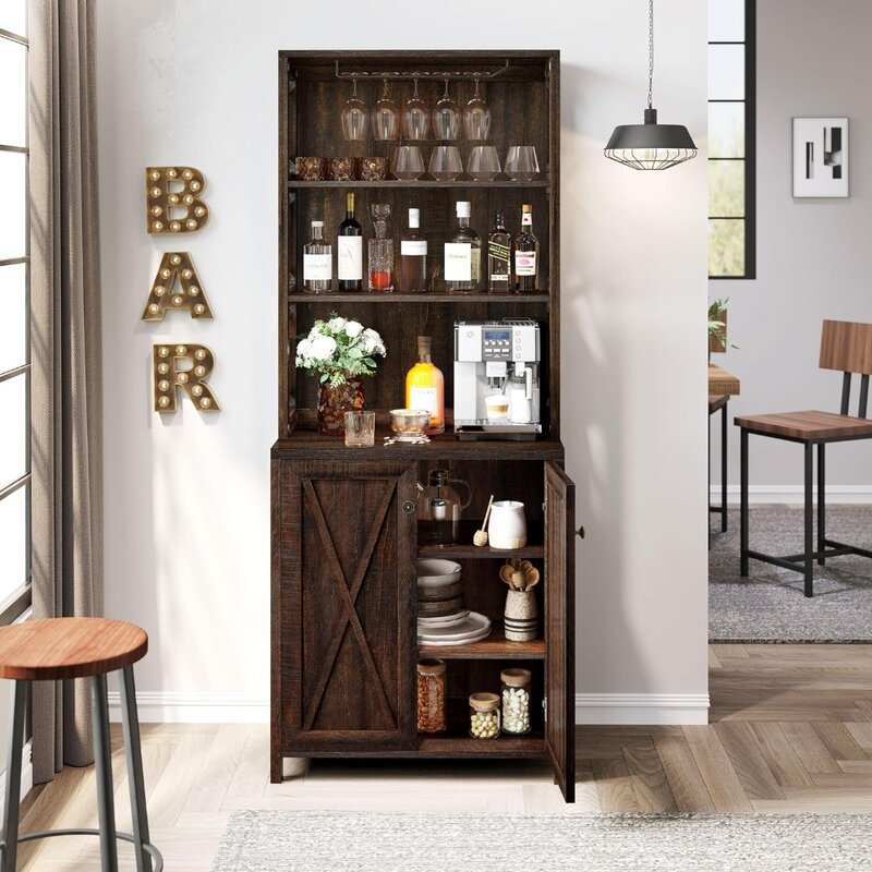 Armoire de bar pour français ou verres, armoire de cuisine de salle à manger avec vin T1, armoire haute, étagères de rangement ouvertes