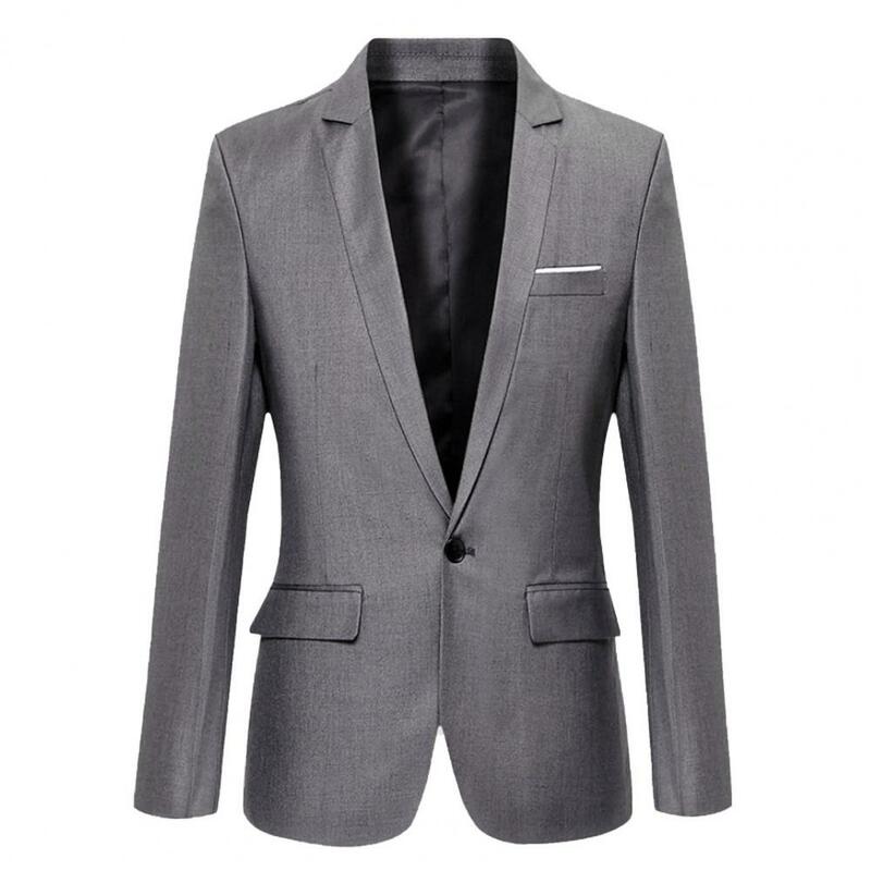 Homens fino ajuste escritório blazer aba bolsos manga longa cor sólida único botão lapela masculino terno jaqueta vestido de casamento casaco masculino clo