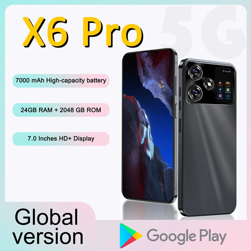 X6プロデュアルSIMスマートフォン、グローバルバージョン、24GB 2テラバイト、Android 14、7000mah、4g、5gネットワーク、snapdragon 8、gen 3、50mp 108mp、新品