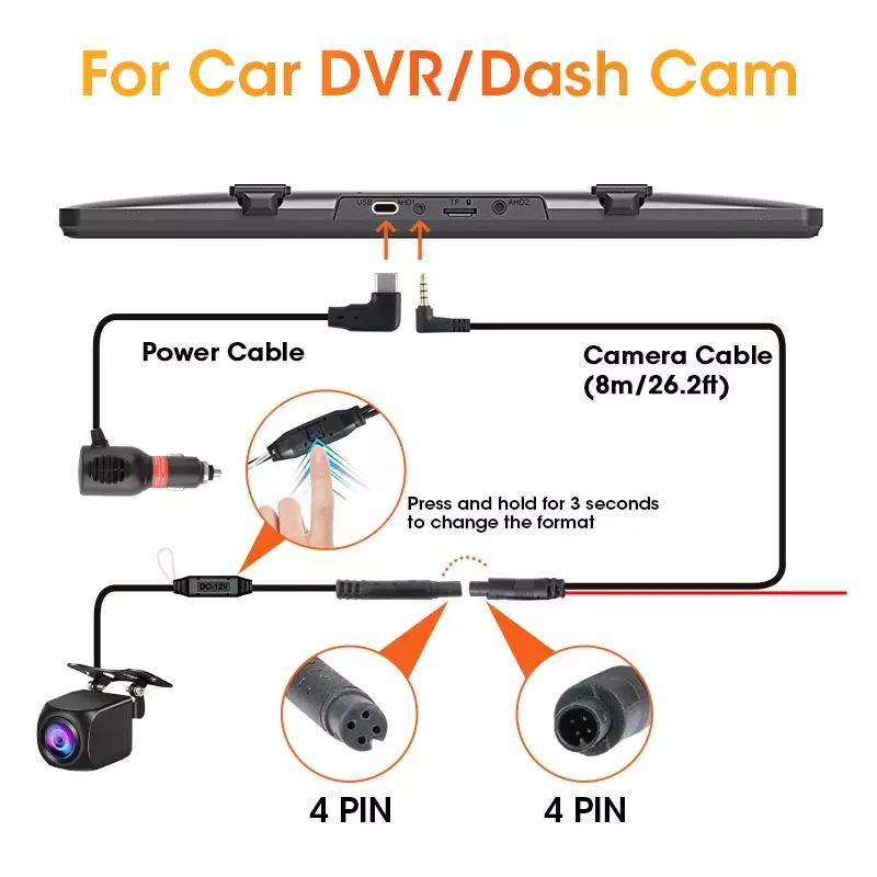 Jansite 1080P telecamera per retromarcia obiettivo Fisheye per DVR Dash Night Vision telecamera retromarcia controllo pulsante a 4 Pin AHD NTSC PAL TVI CVI