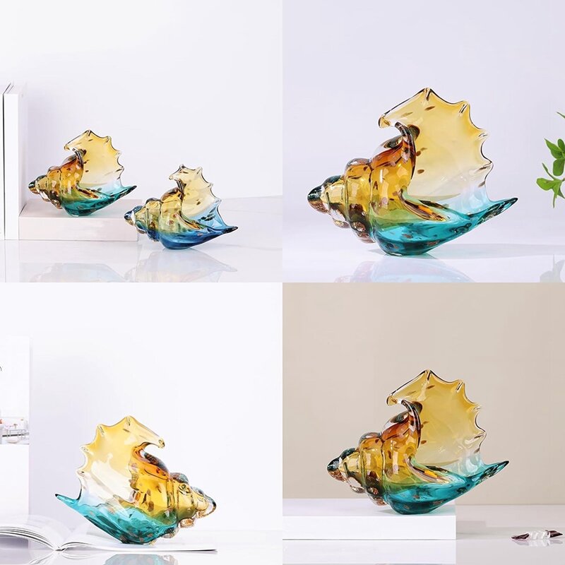 Ручная выдувная стеклянная статуя раковины домашний декор с морскими ракушками Янтарное стекло Искусство Статуя Украшение для книжного шкафа