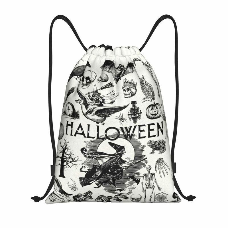 Vintage Halloween Gothic Witch Drawstring Backpack Sports Gym Bag for Women Men Shopping Sackpack